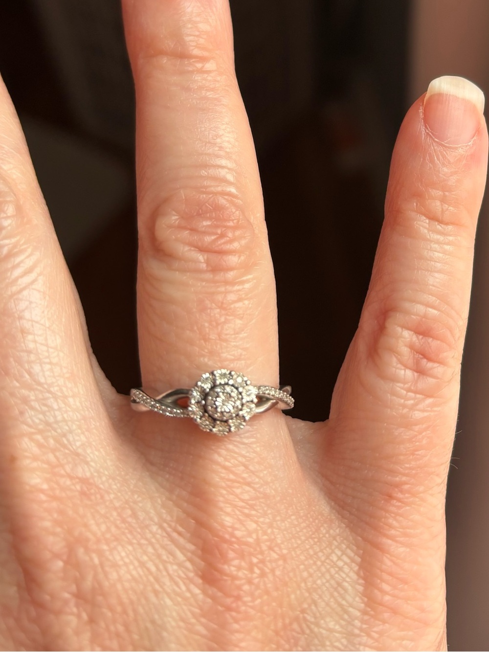 Multi-Diamond Twist Promise ring 1/6 ct sterling silver